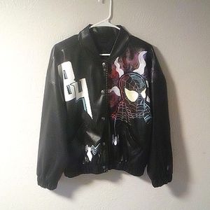 Black Hand Painted Leather Bomber Jacket (Feaux Leather)